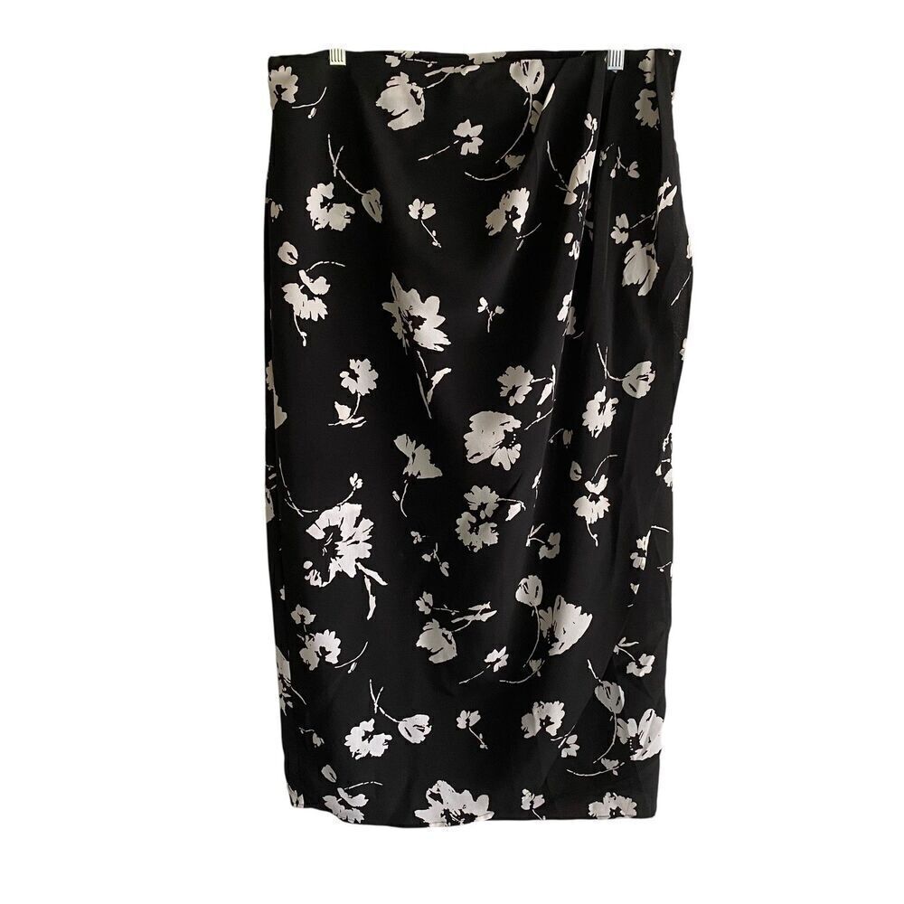 Designs Lane Bryant Skirt Womens 14 Black White Floral Midi Wrap New